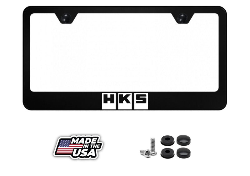 HKS Metal License Plate Frame ; Street Racing Performance ; Reflective White
