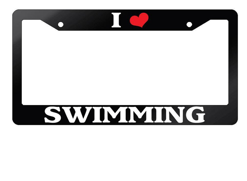 Glossy Black License Plate Frame I HEART SWIMMING Auto Accessory  Mod-GRAPH9856236-7563