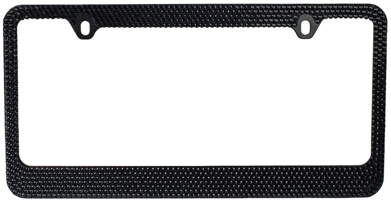 7 Rows Black Bling Diamond Crystal Rhinestone License Plate Frame w/ 2 Screw Caps