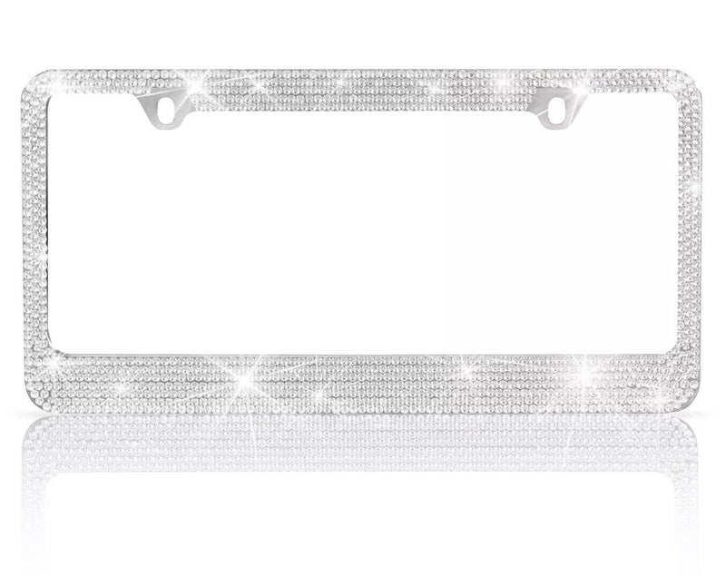 Metal Silver Crystal Bling Style License Plate Frame Universal Fit