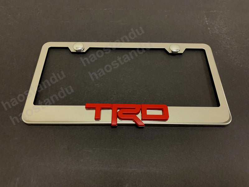 1x 3D Red TRD STAINLESS STEEL License Plate Frame RUST FREE + Screw Cap (red)