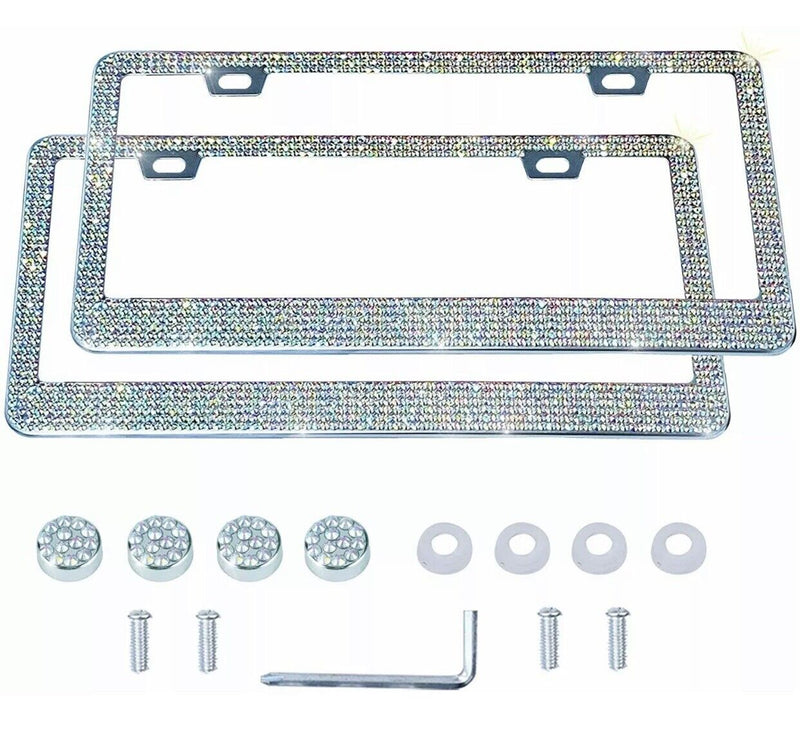 2 LUXURY Made with SWAROVSKI CRYSTAL Metal License Plate Frame Cap Diamond AB