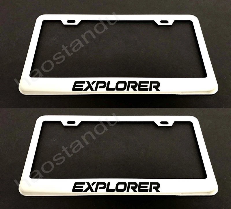 2x EXPLORER STAINLESS Chrome License Plate Frame w/screw Caps All Models*