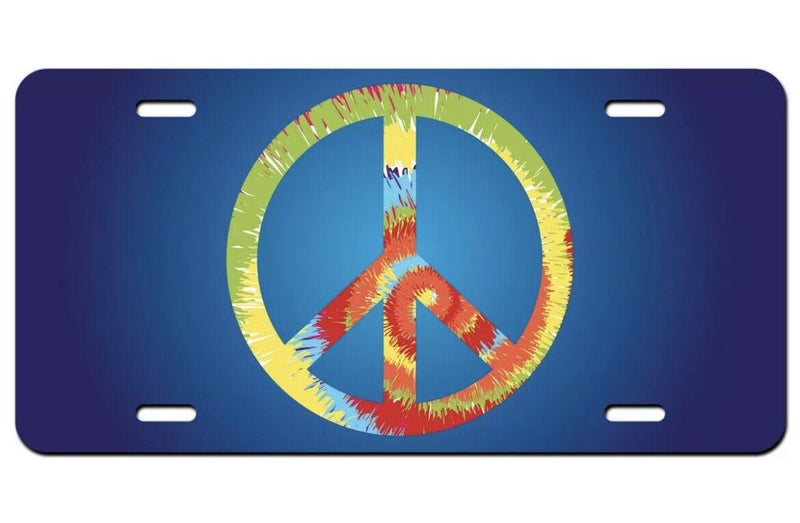 Peace Sign Blue Tie Dye License Plate Tag Vanity Novelty Metal Car Truck Metal