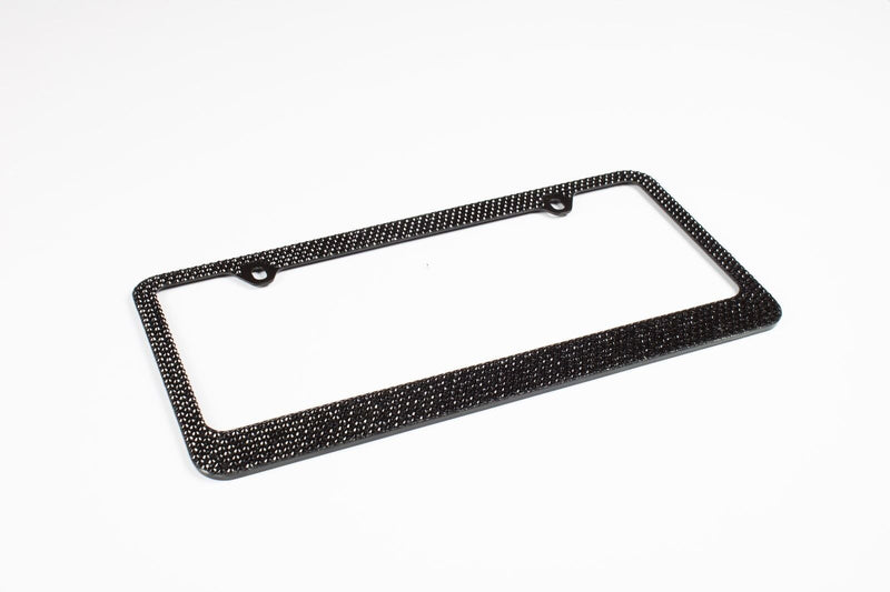 7 Rows Black Bling Diamond Crystal Rhinestone License Plate Frame w/ 2 Screw Caps