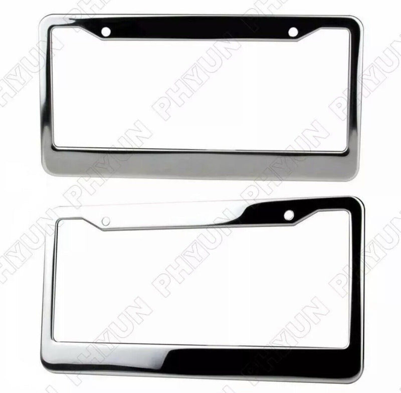 2pcs Chrome Stainless Steel US Car License Plate Frame Cover Holder w/ Screw Cap