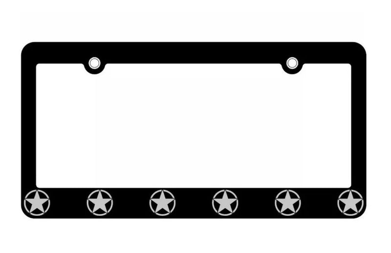 New 2pc Set Chrome Stars Logo Car Truck Universal Fit Black License Plate Frames