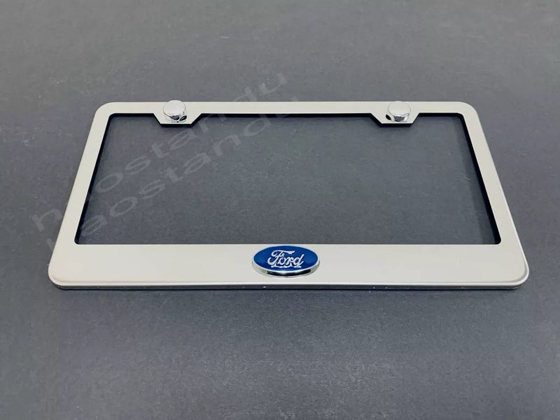 1x FORD LOGO 3D Emblem STAINLESS STEEL Chrome License Plate Frame RUST FREE +S.Cap