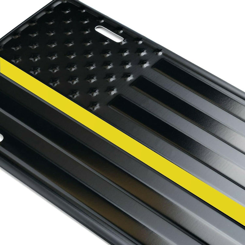 American Flag Thin Gold Yellow Line Dispatchers License Plate Truck Auto Car Tag