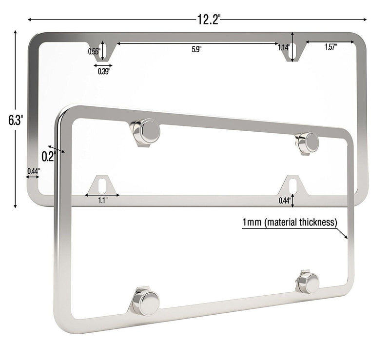 2PCS SLIM CHROME STAINLESS STEEL LICENSE PLATE FRAME SCREW CAP /SLIM 4 HOLE CF-2