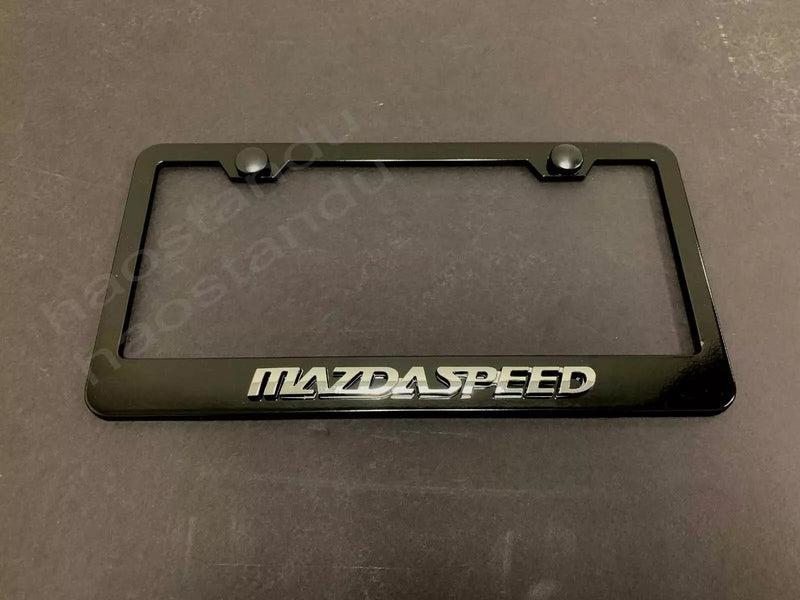 1x MAZDA SPEED 3D Emblem BLACK STAINLESS License Plate Frame RUST FREE + Screw Cap