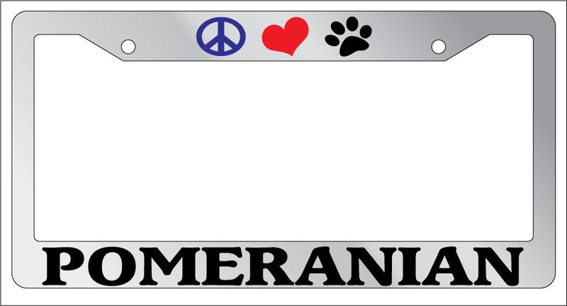 Chrome License Plate Frame Peace Love Paw Pomeranian Auto Accessory 510  Mod-GRAPH9856236-4891