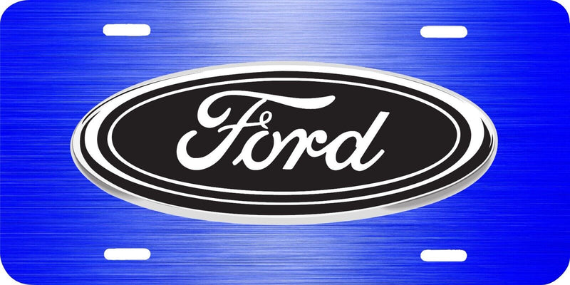 FORD BLACK LOGO BLUE BRUSHED STEEL LOOK LICENSE PLATE TRUCK AUTO TAG .040 GA