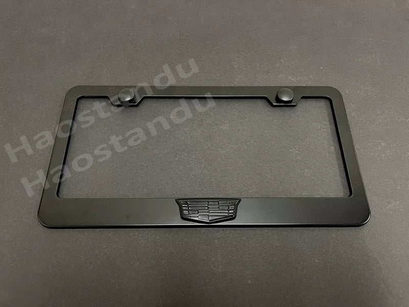 1x Black Cadillac LOGO 3D Emblem BLACK Stainless License Plate Frame RUST FREE