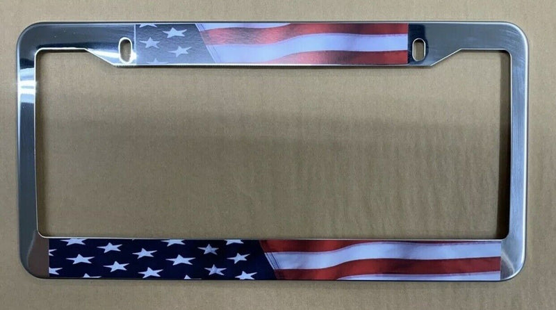 USA US American Flag Mirror Chrome Finish metal License Plate Frame NEW Patroit