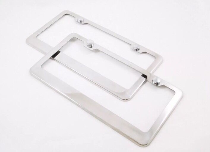2 pcs High End Stainless Steel Mirror Chrome License Plate Frame+Free Cap
