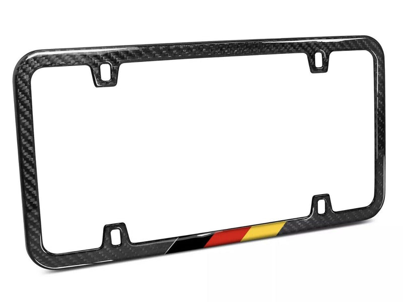 Real Black Carbon Fiber German Flag in Sports Stripe Slim License Plate Frame