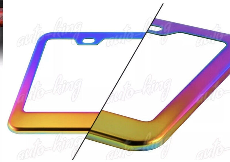 2PCS NEO CHROME STAINLESS STEEL LICENSE PLATE FRAME HOLDER COVER FRONT+REAR