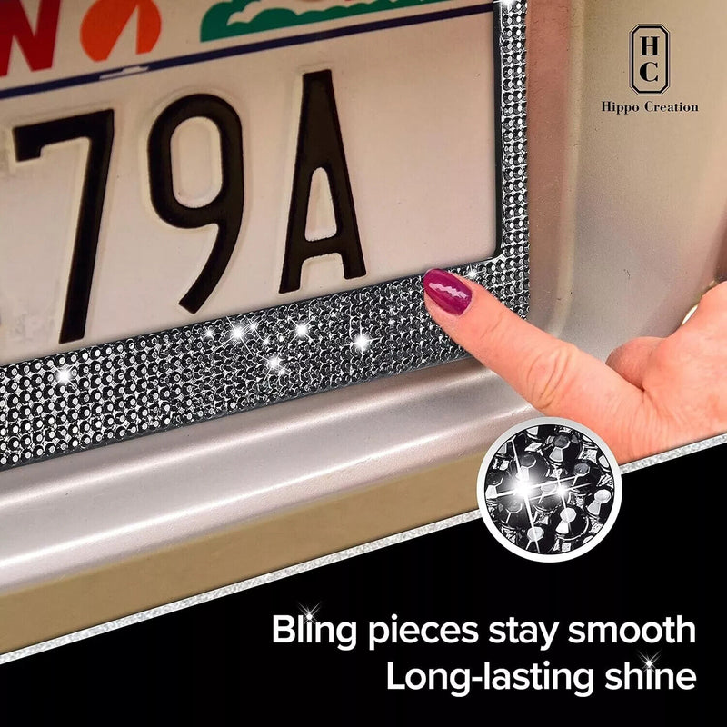 2 Pack - Black Sparkly Rhinestone License Plate Frame