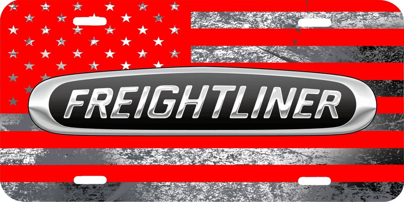 FREIGHTLINER LOGO RED GRAY AMERICAN FLAG BACKGROUND LICENSE PLATE SEMI .040 GA