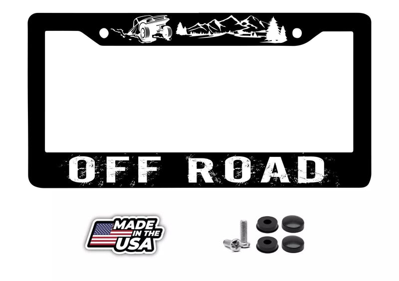 Mountains Off Road Truck 4x4 Black License Plate Frame
