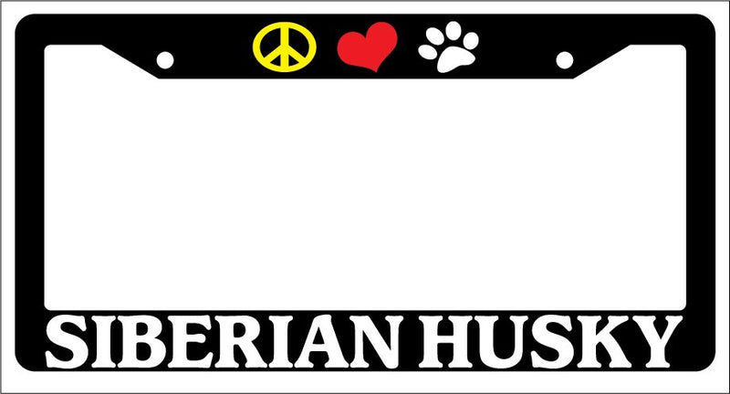 Black License Plate Frame Peace Love Paw Siberian Husky Auto Accessory 577  Mod-GRAPH9856236-1090