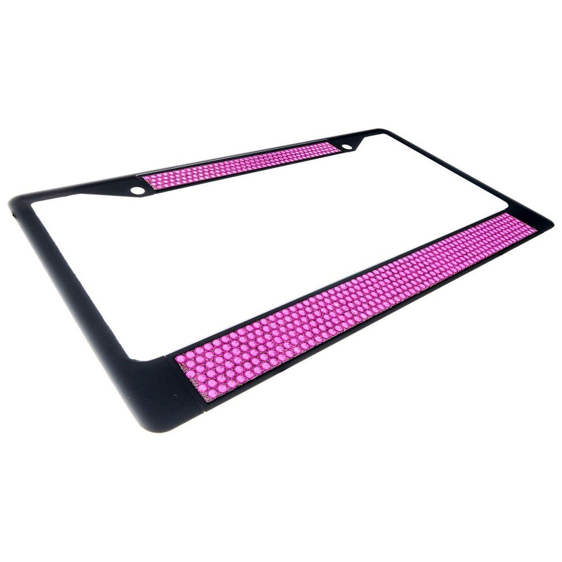 Premium Black Hot Pink Bling Crystal Diamond License Plate Frame for Car-Truck