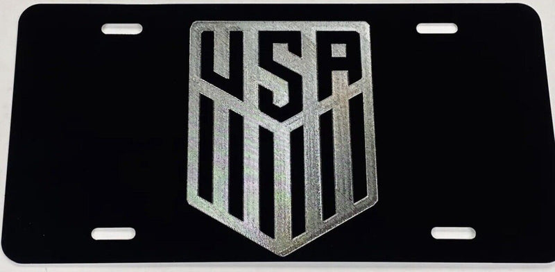 ENGRAVED USA Flag US Patriotic Car Tag Diamond Etched Vanity Front License Plate