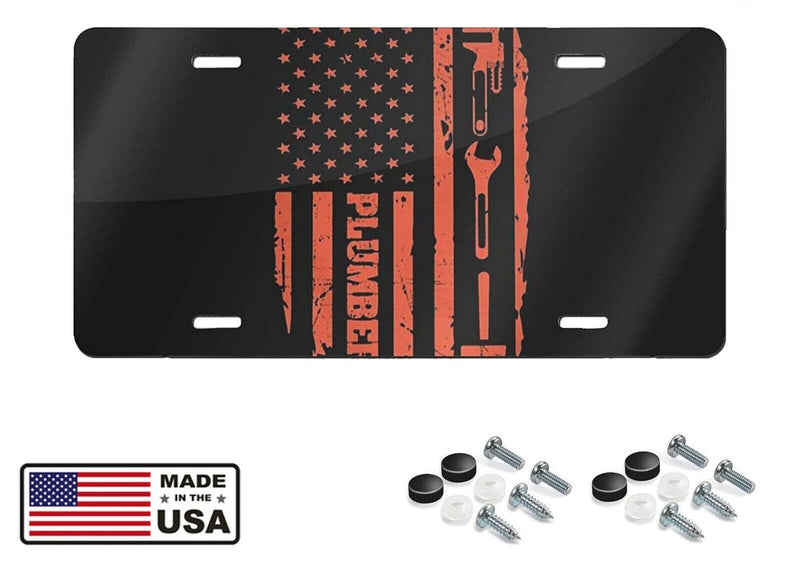Plumber American Flag USA Plumbing Black Aluminum License Plate
