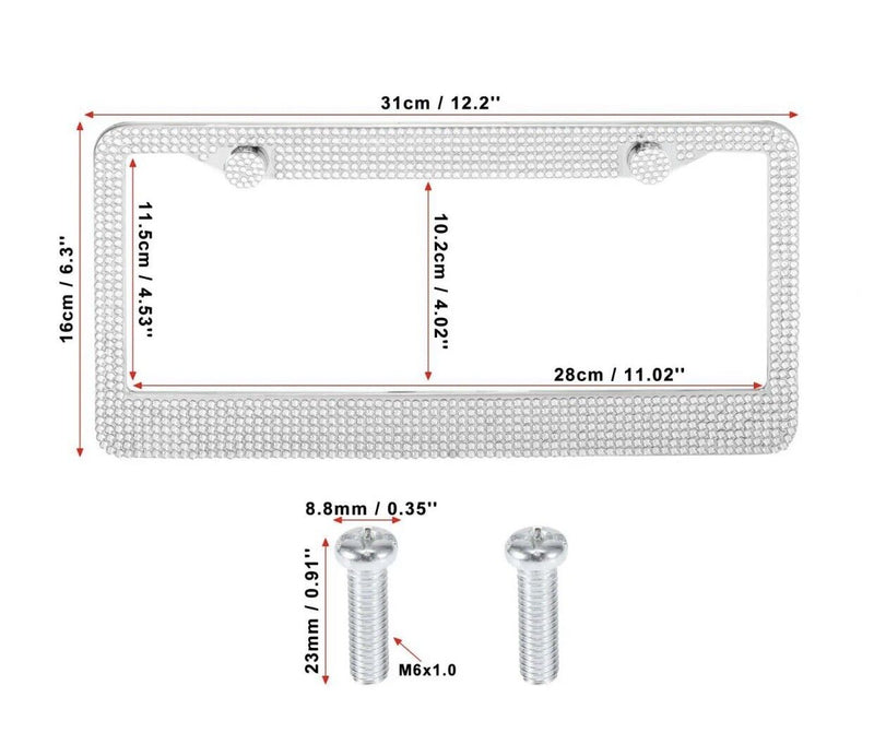 Bling License Plate Frame White Crystal Sparkling Rhinestone Car SUV Front Rear