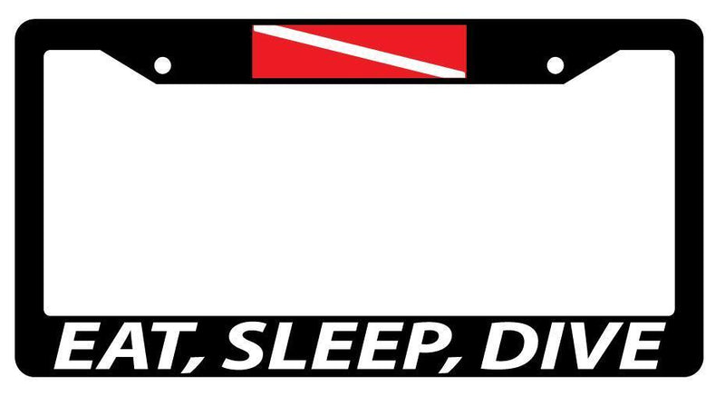 Black License Plate Frame EAT, SLEEP, DIVE w/FLAG LOGO Auto Accessory  Mod-GRAPH9856236-1106