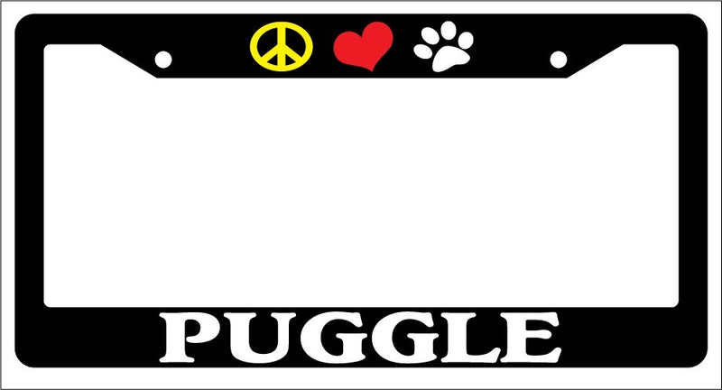 Black License Plate Frame Peace Love Paw Puggle Auto Accessory 534  Mod-GRAPH9856236-1086