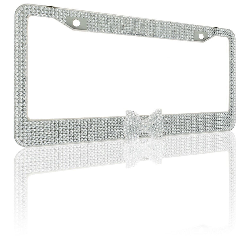 Clear 7 Rows Bling Diamond Crystal License Plate Frame With Clear Bow Tie