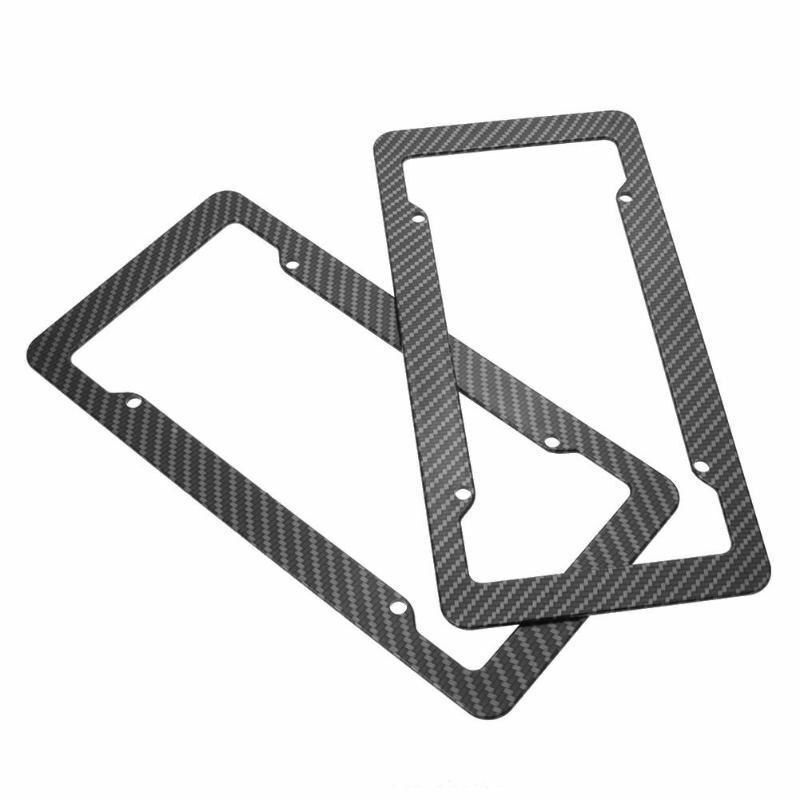 Plastic Carbon Fiber Style License Plate Frames For Front & Rear Bracket 2pc Set