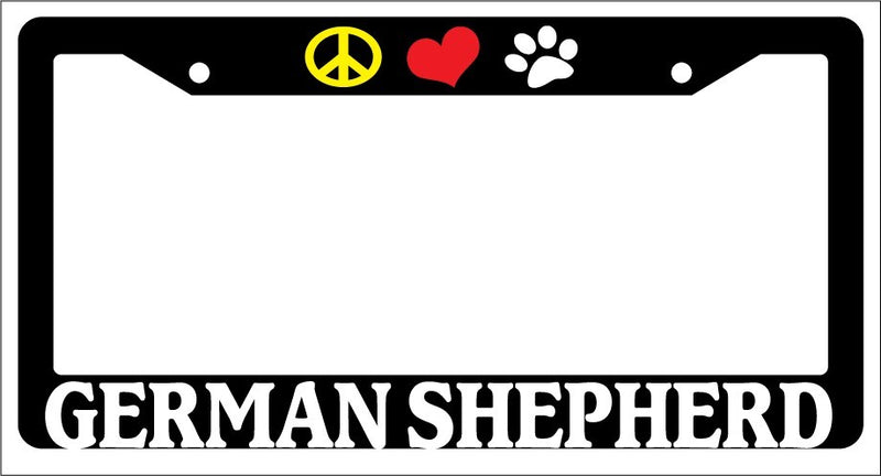 Black License Plate Frame Peace Love Paw German Shepherd Auto Accessory 397  Mod-GRAPH9856236-1068