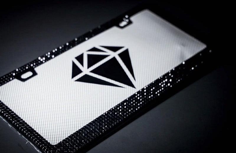 Bling Rhinestones License Plate Metal Frame Sparkling Black Crystal Diamond