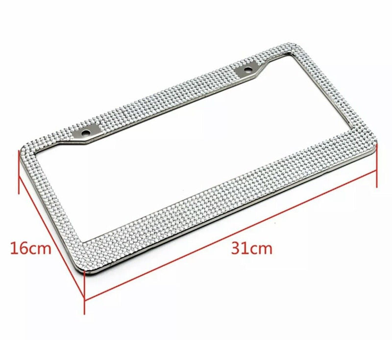 2Pcs Bling Metal License Plate Frame Diamond Sparkling Rhinestone Crystal