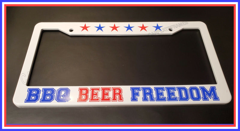 BBQ BEER FREEDOM License Plate Frame