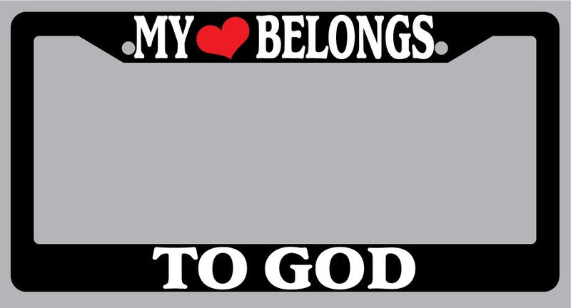 Black License Plate Frame "My Heart Belongs To God" Auto Accessory Novelty  Mod-GRAPH9856236-1020