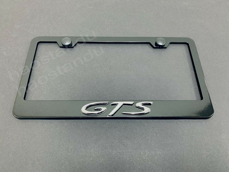 1x GTS 3D Emblem BLACK Stainless License Plate Frame RUST FREE + Screw Caps