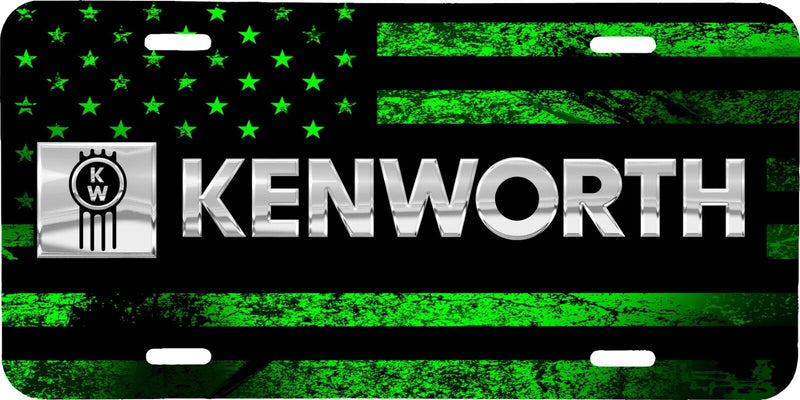KENWORTH SEMI TRUCK LOGO GREEN AMERICAN FLAG LOOK LICENSE PLATE AUTO TAG .040 GA