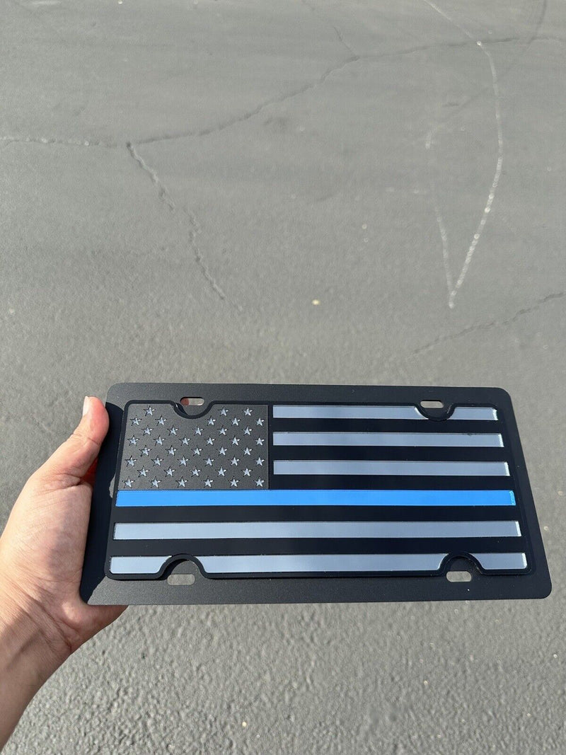 Vanity License Plate Police Thin Blue Line American Flag Tactical Black Premium