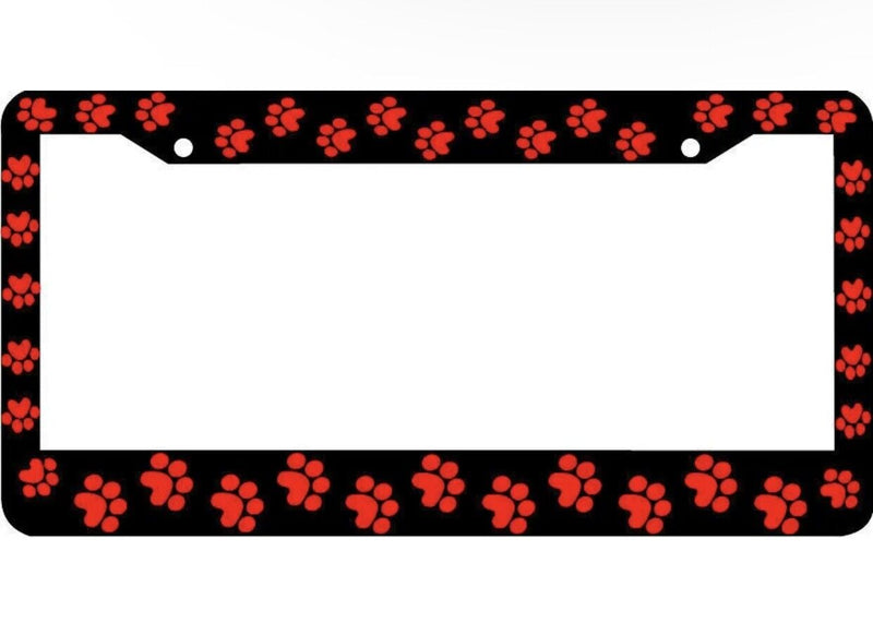 red paw print Metal Black License Plate Frame