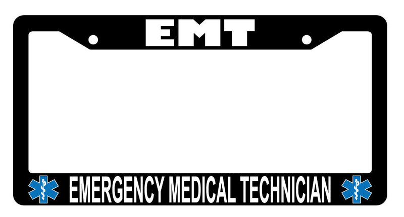 Black License Plate Frame EMT Emergency Medical Technician (Logo) Auto 760  Mod-GRAPH9856236-4023