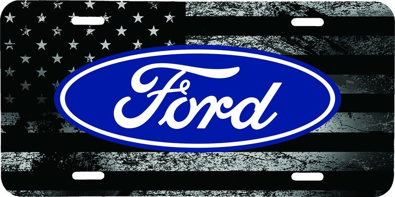 DISTRESSED GRAY USA FLAG BLUE FORD VEHICLE ALUMINUM LICENSE PLATE TRUCK TAG