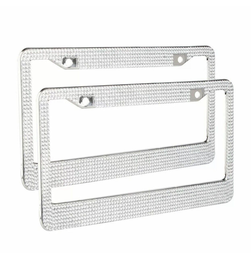 2pcs Metal License Plate Frame Bling RhineStone Chrome Crystal Diamond Glitter