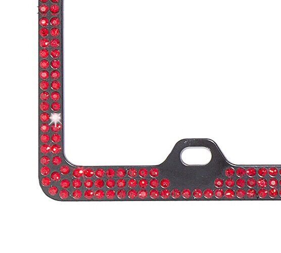 3Row Inset Dk Red Siam Rhinestone on Black License Frame with Swarovski Crystals
