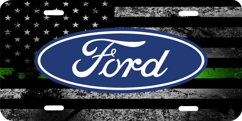THIN GREEN LINE USA DISTRESSED FLAG BLUE FORD VEHICLE LICENSE PLATE TAG .040 GA