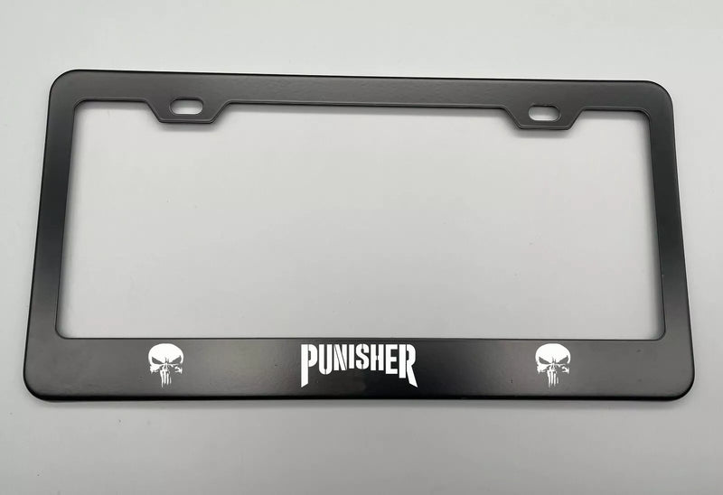 Laser Engraved Punisher logo Black License Plate Frame Stainless Steel fit, Front, Car, Road Legal