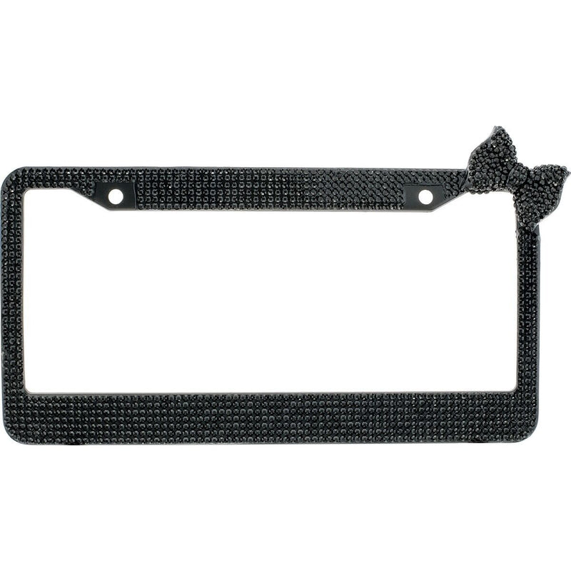Black 7 Rows Bling Diamond Crystal License Plate Frame With Corner Black Bow Tie